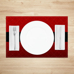 Aperturee - Aperturee Modern Santa Belt Set of 4 Placemats Minimalist Red and Black Christmas Holiday Table Mats Decor