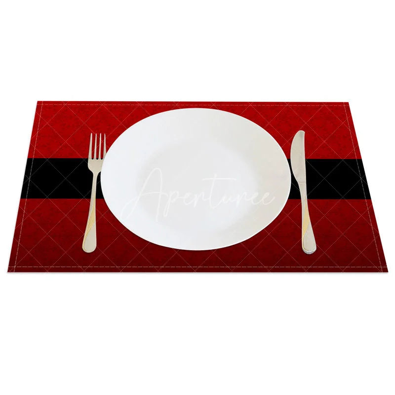 Aperturee - Aperturee Modern Santa Belt Set of 4 Placemats Minimalist Red and Black Christmas Holiday Table Mats Decor