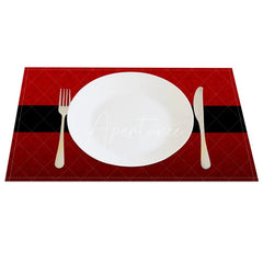 Aperturee - Aperturee Modern Santa Belt Set of 4 Placemats Minimalist Red and Black Christmas Holiday Table Mats Decor