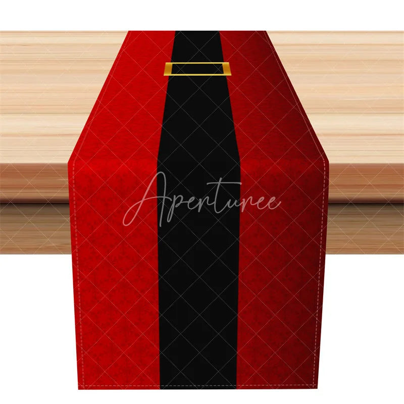 Aperturee - Aperturee Modern Santa Belt Table Runner Minimalist Red and Black Christmas Holiday Table Decor