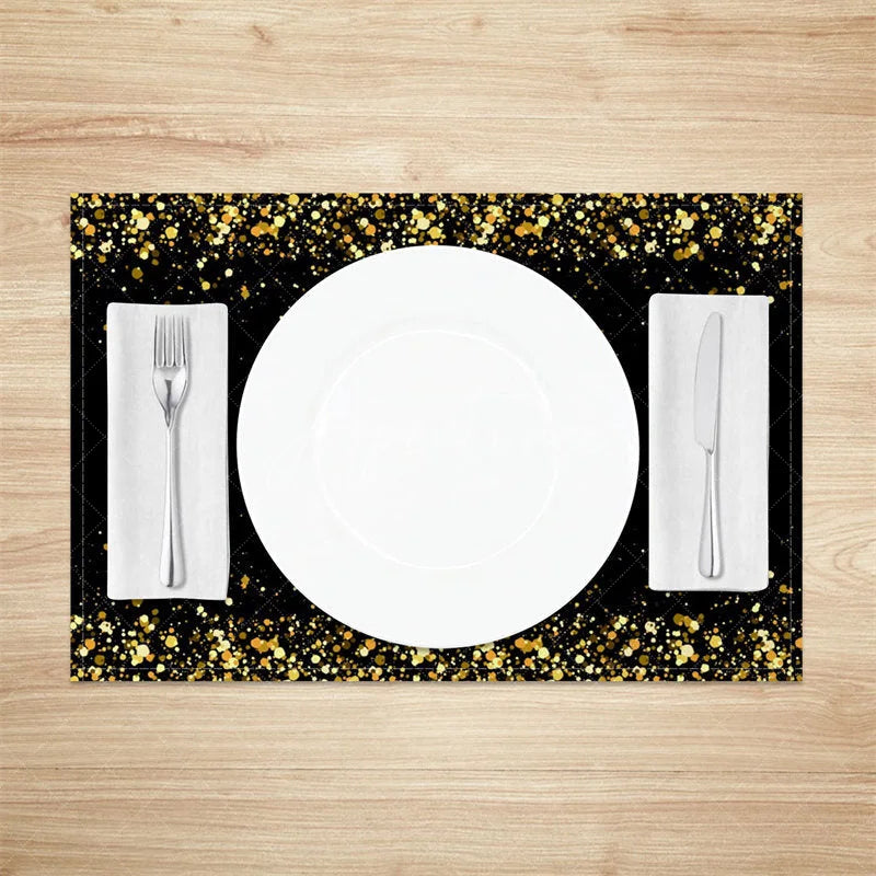 Aperturee - Aperturee Modern Set of 4 Placemats with Shining Gold Spot Edge Elegant Abstract Design for Holiday Parties