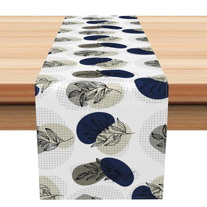 Aperturee - Aperturee Modern Spring Table Runner with Green and Navy Plant Leaves Botanical Kitchen Decor for Holiday Dinners