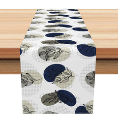 Aperturee - Aperturee Modern Spring Table Runner with Green and Navy Plant Leaves Botanical Kitchen Decor for Holiday Dinners