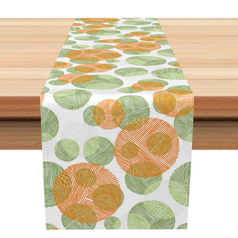Aperturee - Aperturee Modern Spring Table Runner with Green and Orange Pattern Abstract Kitchen Decor for Holiday Dining Table