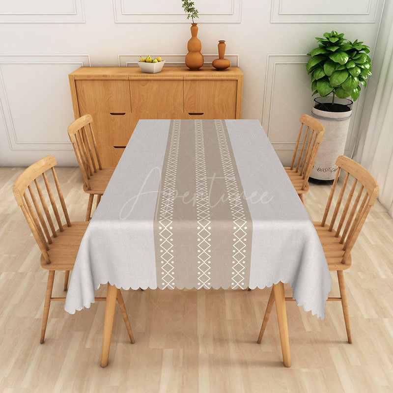 Aperturee - Aperturee Modern Stripe Rectangle Tablecloth in White and Brown for Farmhouse and Contemporary Kitchen Dining