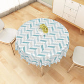 Aperturee - Aperturee Modern Stripe Round Tablecloth in Light Blue Gray and White for Coastal and Contemporary Decor