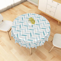 Aperturee - Aperturee Modern Stripe Round Tablecloth in Light Blue Gray and White for Coastal and Contemporary Decor