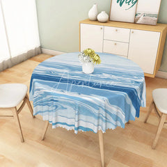 Aperturee - Aperturee Modern Summer Round Tablecloth with Blue and White Ocean Wave Print for Coastal and Beach House Decor