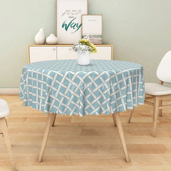 Aperturee - Aperturee Modern Teal and White Geometric Plaid Round Tablecloth for Contemporary and Graphic Dining Decor