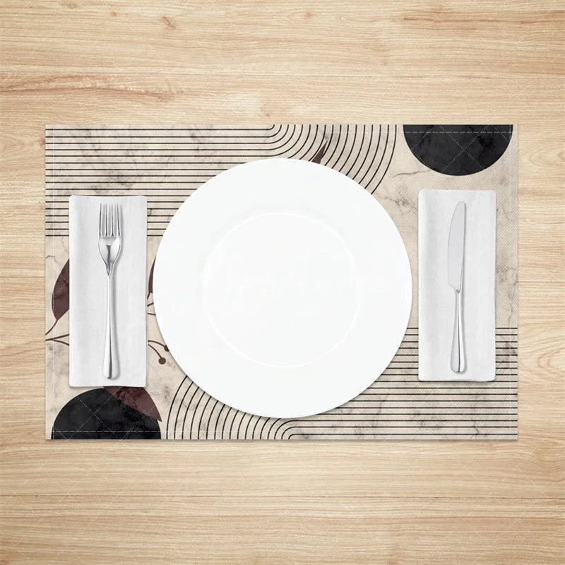 Aperturee - Aperturee Modern Tree Leaf Striped Geometric Set of 4 Placemats for Contemporary and Botanical Kitchen Decor