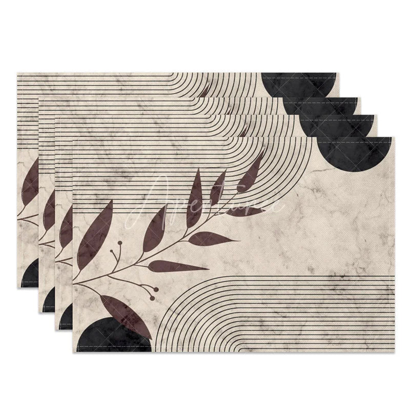 Aperturee - Aperturee Modern Tree Leaf Striped Geometric Set of 4 Placemats for Contemporary and Botanical Kitchen Decor