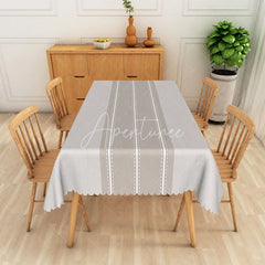 Aperturee - Aperturee Modern White and Brown Stripe Rectangle Tablecloth for Farmhouse and Neutral Contemporary Kitchen