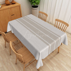 Aperturee - Aperturee Modern White and Brown Stripe Rectangle Tablecloth for Farmhouse and Neutral Contemporary Kitchen