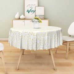 Aperturee - Aperturee Modern White and Gold Geometric Round Tablecloth for Elegant Art Deco and Holiday Party Decorations