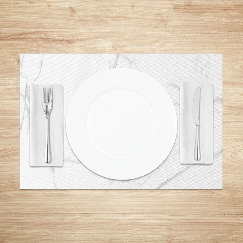 Aperturee - Aperturee Modern White and Grey Marble Placemats Set of 4 Elegant Stone Texture for Formal Dining Table Decor