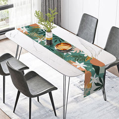Aperturee - Aperturee Modern White Flower and Leaves Table Runner Elegant Botanical Dining Decor Simple and Fresh Farmhouse Kitchen