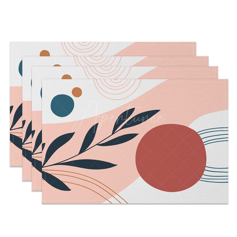 Aperturee - Aperturee Modern White Pink Red Dots Leaf Set Of 4 Placemats