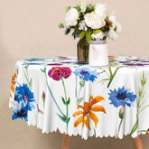 Aperturee - Aperturee Modern White Round Tablecloth with Colorful Floral Pattern for Spring Garden Party and Kitchen Decor