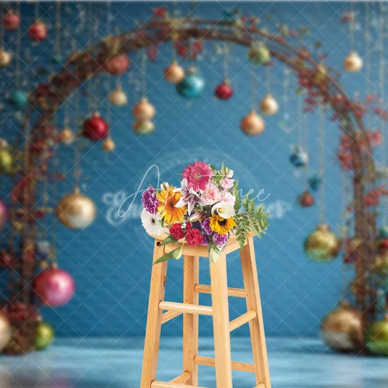 Aperturee - Aperturee Modern Wire Arch Christmas Backdrop Hanging Colorful Glass Ornament Photography Background