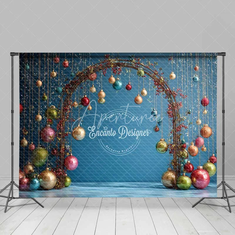 Aperturee - Aperturee Modern Wire Arch Christmas Backdrop Hanging Colorful Glass Ornament Photography Background