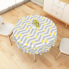 Aperturee - Aperturee Modern Yellow and Grey Chevron Round Tablecloth Geometric Zigzag Pattern for Dining Room Decor