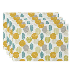 Aperturee - Aperturee Modern Yellow Circle and Green Leaves Set of 4 Placemats for Contemporary and Botanical Kitchen Decor