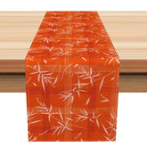 Aperturee - Aperturee Modern Zen Table Runner with Vivid Orange Bamboo Leaves and Stripes for Asian Inspired Dining Decor