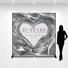Aperturee - Aperturee Molten Silver Heart Custom Name Anniversary Backdrop