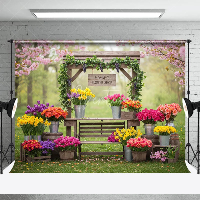 Aperturee - Aperturee Mommy’s Flower Shop Combo Set Backdrop Spring Garden Floral Outdoor Photography Background