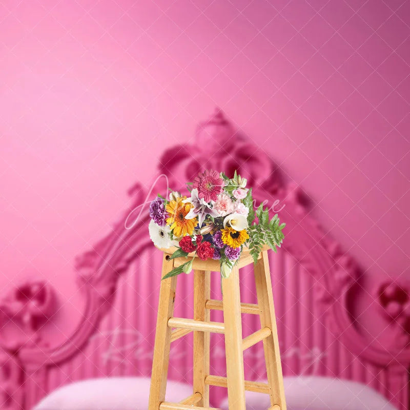 Aperturee - Aperturee Monochrome Pink Ornate Headboard Backdrop Luxury Carved Bed Style Photography Background