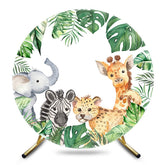 Aperturee - Aperturee Monstera Safari Animals Round Baby Shower Backdrop