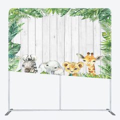 Aperturee - Aperturee Monstera Safari Animals Wooden Pillow Case Backdrop