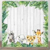 Aperturee - Aperturee Monstera Safari Animals Wooden Pillow Case Backdrop