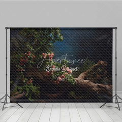 Aperturee - Aperturee Moody Dark Floral Photography Backdrop Pink Flowers on a Twisted Branch Fine Art Painterly Portrait Background