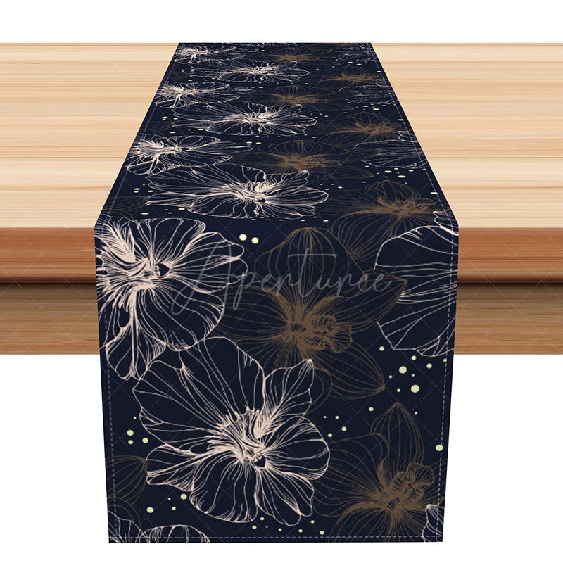 Aperturee - Aperturee Moody Floral Table Runner with Hand Painted Flowers Dark and Light Botanical Art Elegant and Romantic Decor