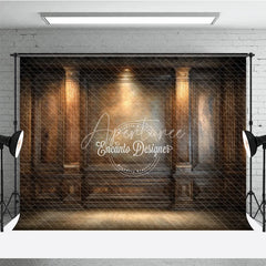 Aperturee - Aperturee Moody Vintage Wood Panel Photography Backdrop Dark Ornate Wall with Spotlight Retro Library Photo Background