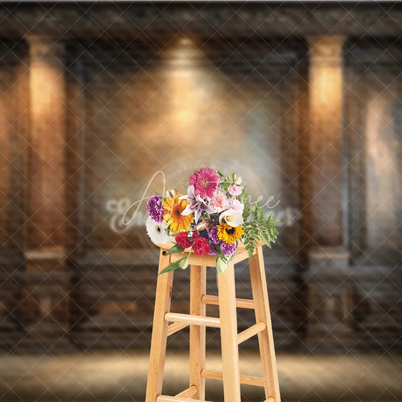 Aperturee - Aperturee Moody Vintage Wood Panel Photography Backdrop Dark Ornate Wall with Spotlight Retro Library Photo Background