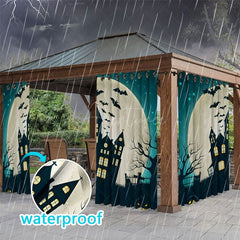 Aperturee - Aperturee Moon Castle Bats Waterproof Printed Outdoor Curtains