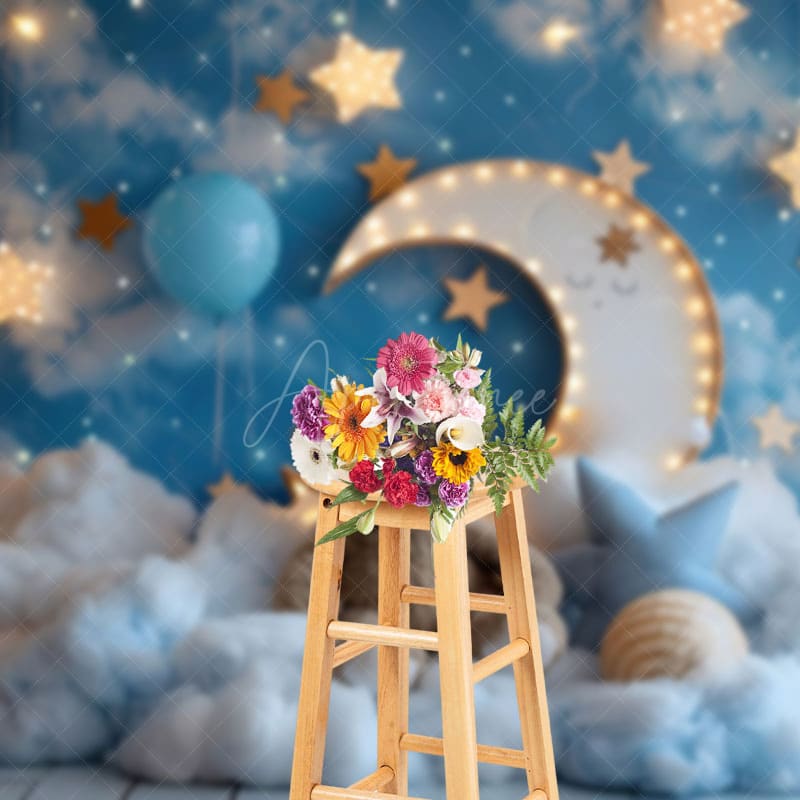 Aperturee - Aperturee Moon Lights Night Teddy Bear Cake Smash Backdrop