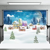 Aperturee - Aperturee Moon Night Cloud Snowy Cute Town Christmas Backdrop