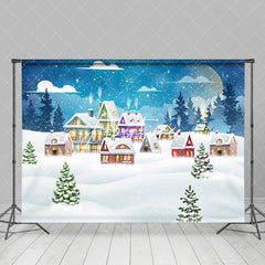 Aperturee - Aperturee Moon Night Cloud Snowy Cute Town Christmas Backdrop