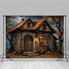 Aperturee - Aperturee Moon Night Stone House Pumpkin Autumn Photo Backdrop