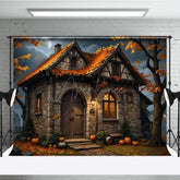 Aperturee - Aperturee Moon Night Stone House Pumpkin Autumn Photo Backdrop