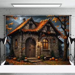 Aperturee - Aperturee Moon Night Stone House Pumpkin Autumn Photo Backdrop