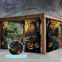 Aperturee - Aperturee Moonlight Pumpkin Waterproof Printed Outdoor Curtains