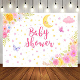 Aperturee - Aperturee Moonlit Star Floral Butterfly Baby Shower Backdrop