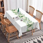 Aperturee - Aperturee Morden Green Floral White Rectangle Tablecloth