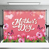 Aperturee - Aperturee Mother’s Day Backdrop Pink Tulips and Butterflies Soft Bokeh Floral Photography Background