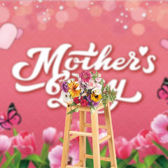 Aperturee - Aperturee Mother’s Day Backdrop Pink Tulips and Butterflies Soft Bokeh Floral Photography Background