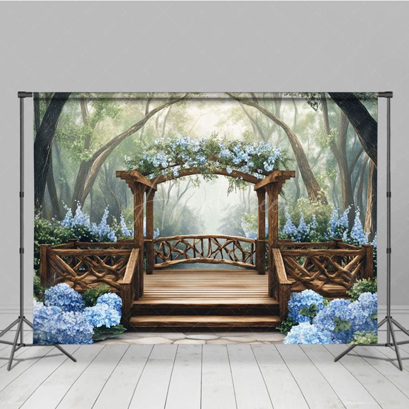 Aperturee - Aperturee Mothers Day Blue Floral Spring Arch Photo Backdrop